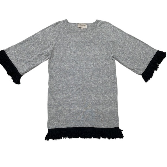 Ethereal Papercrane Sweater Tunic Dress Grey Black Fringe Size Small - Picture 2 of 11